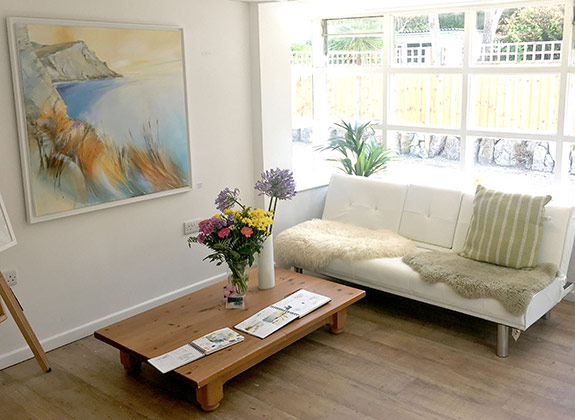 Amanda Wheeler  studio area with sofa
