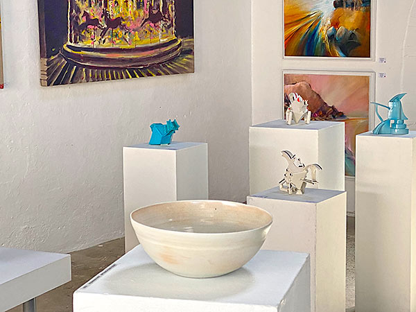Close up on some of the ceramic exhibits displayed in the Summer 2022 exhibition