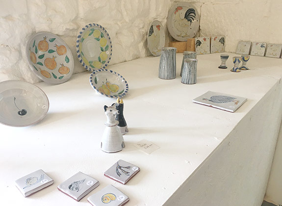 Molly Atrill ceramics displayed in her studio space at Binnel
