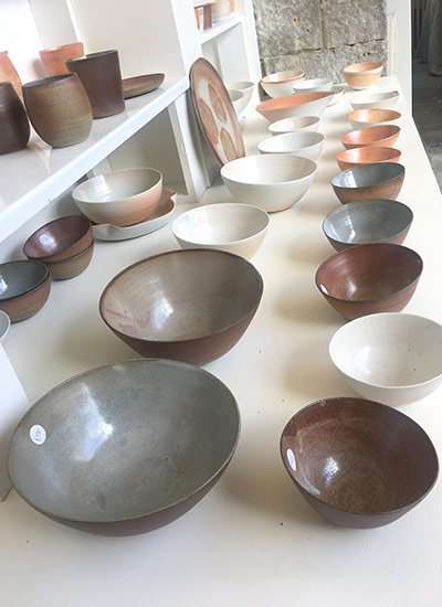 Sue Paraskeva ceramics on display in her studio