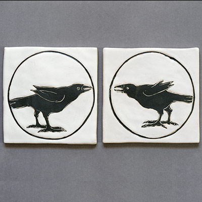 Tiles with depiction of crows